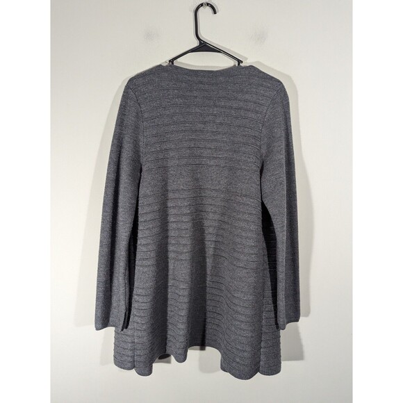 Talbots Grey Merino Wool Fringe Open Front Cardigan Women Size L - Picture 2 of 5